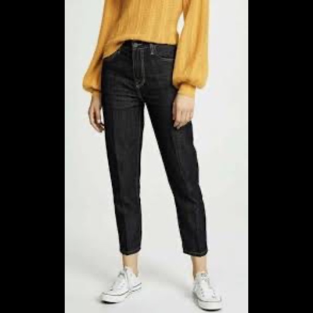 Top-stitch high-waisted dark wash cropped Current/Elliot jeans size 24